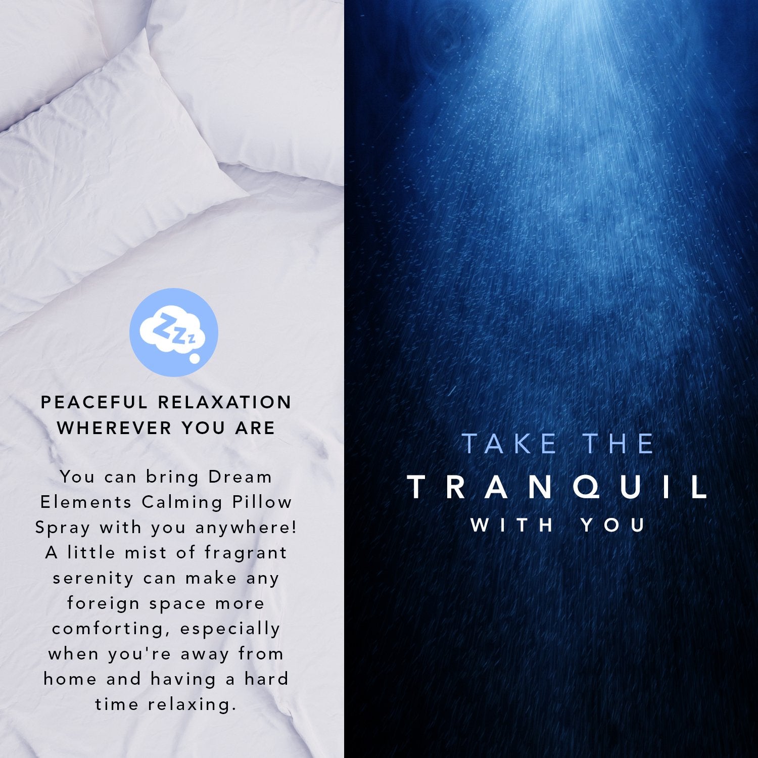 Dream Elements Calming Pillow Spray packaging designed for bedside use