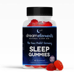 Dream Elements Sleep Gummies bottle close-up for a calming nightly routine