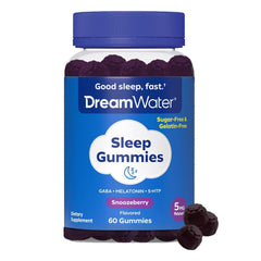 Dream Water Snoozeberry Gummies bottle for a convenient nightly sleep routine.