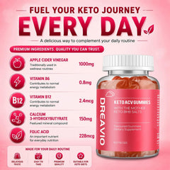 DREAVIO Keto ACV Gummies ingredients closeup with B6 and B12