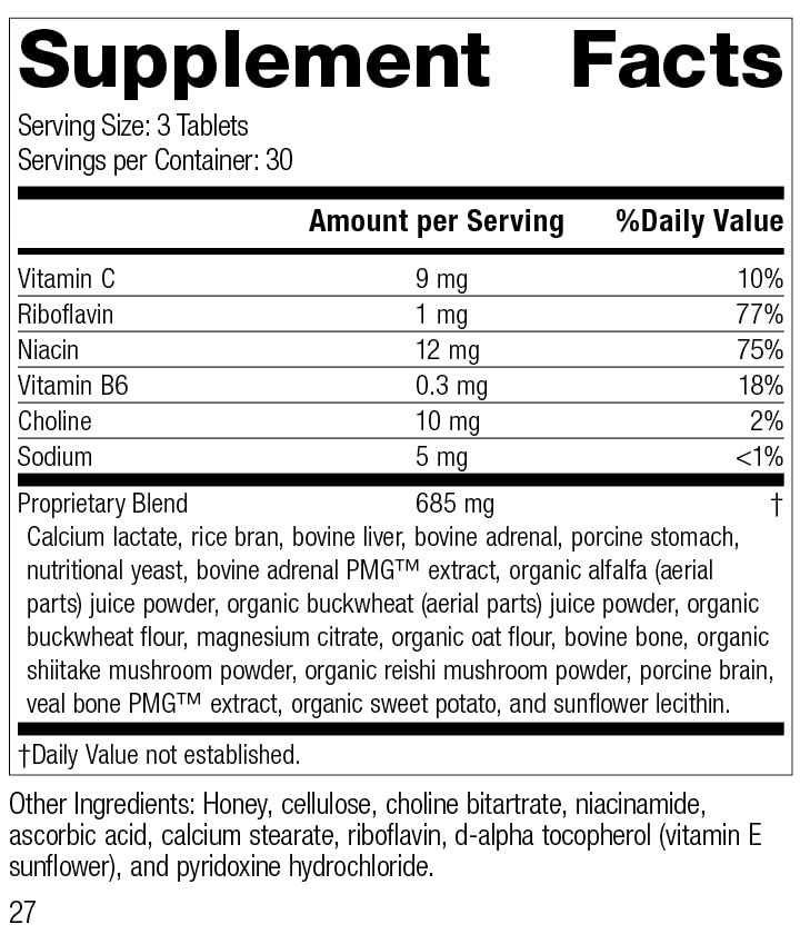 Drenamin bottle close-up showing label for energy and immune support.