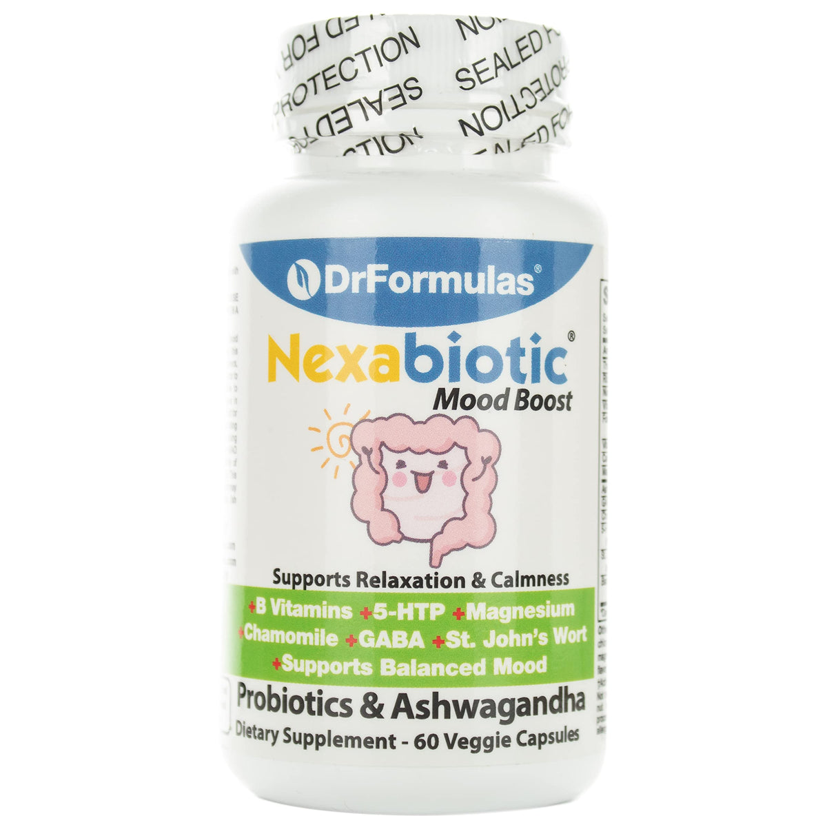 DrFormulas Mood Boost Probiotics bottle front for mood support and daily calm