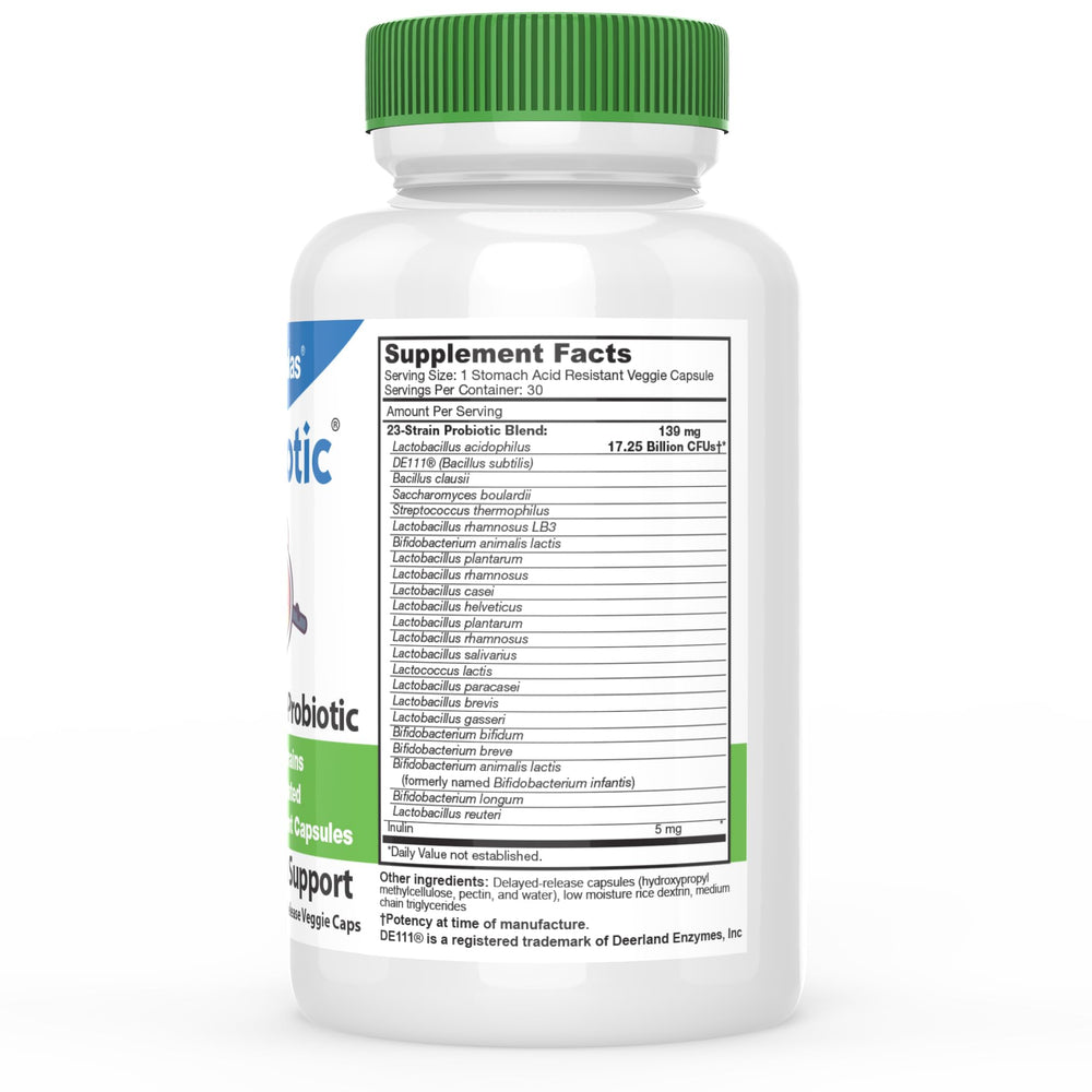 DrFormulas Nexabiotic 23 bottle label closeup showing probiotic strains.