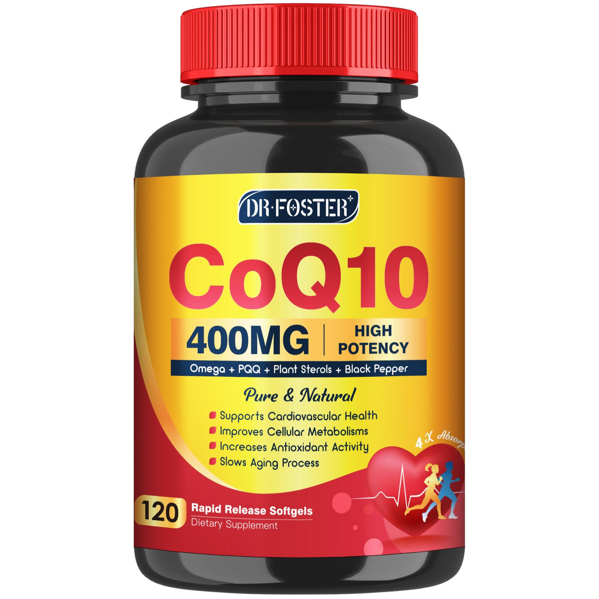 DRFOSTER CoQ10 400mg softgels bottle for daily heart support and energy.