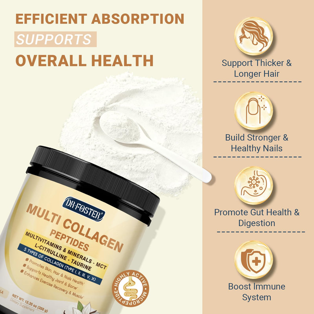 DRFOSTER Vanilla Collagen label close-up highlighting non-GMO and purity.