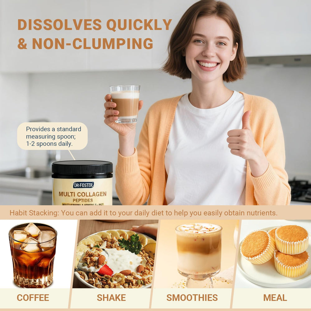 Measuring spoon included with DRFOSTER Vanilla Collagen for precise daily dosing.