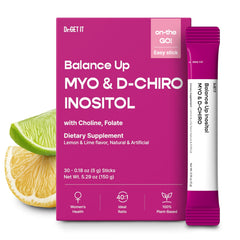 Dr GET IT Balance Up Inositol bottle highlights 40:1 ratio for hormone balance
