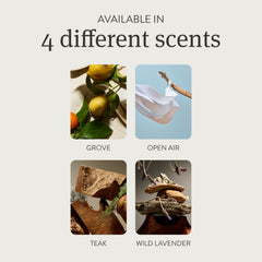 Drift Teak Diffuser control panel highlights the adjustable scent levels.