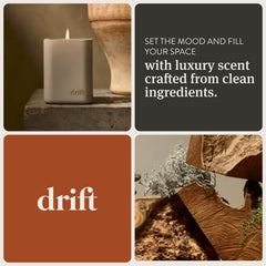 Drift White Pumpkin candle glow creating warm ambiance in a living space.