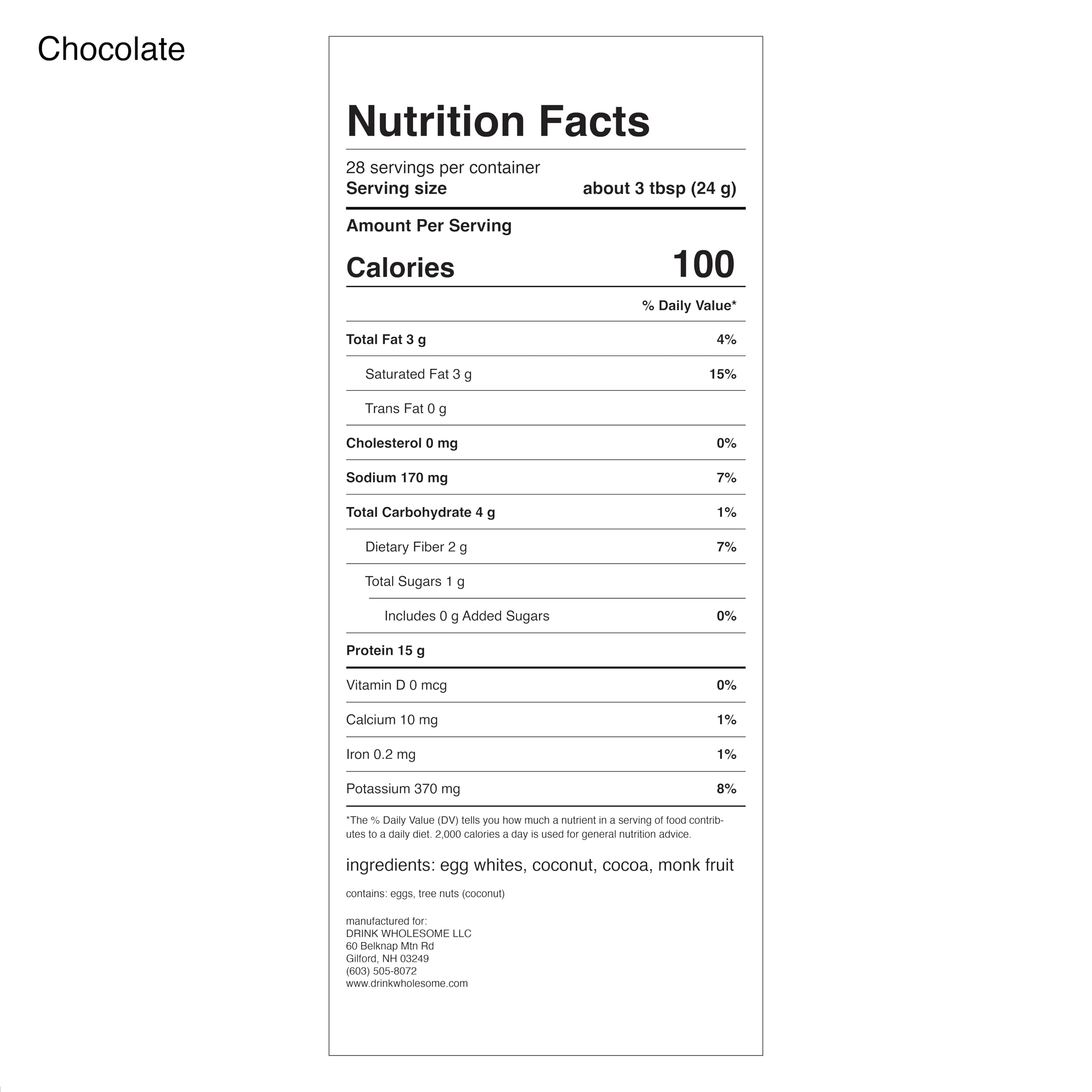 Drink Wholesome Chocolate Egg White Protein Preparation shot invites you to mix and enjoy.