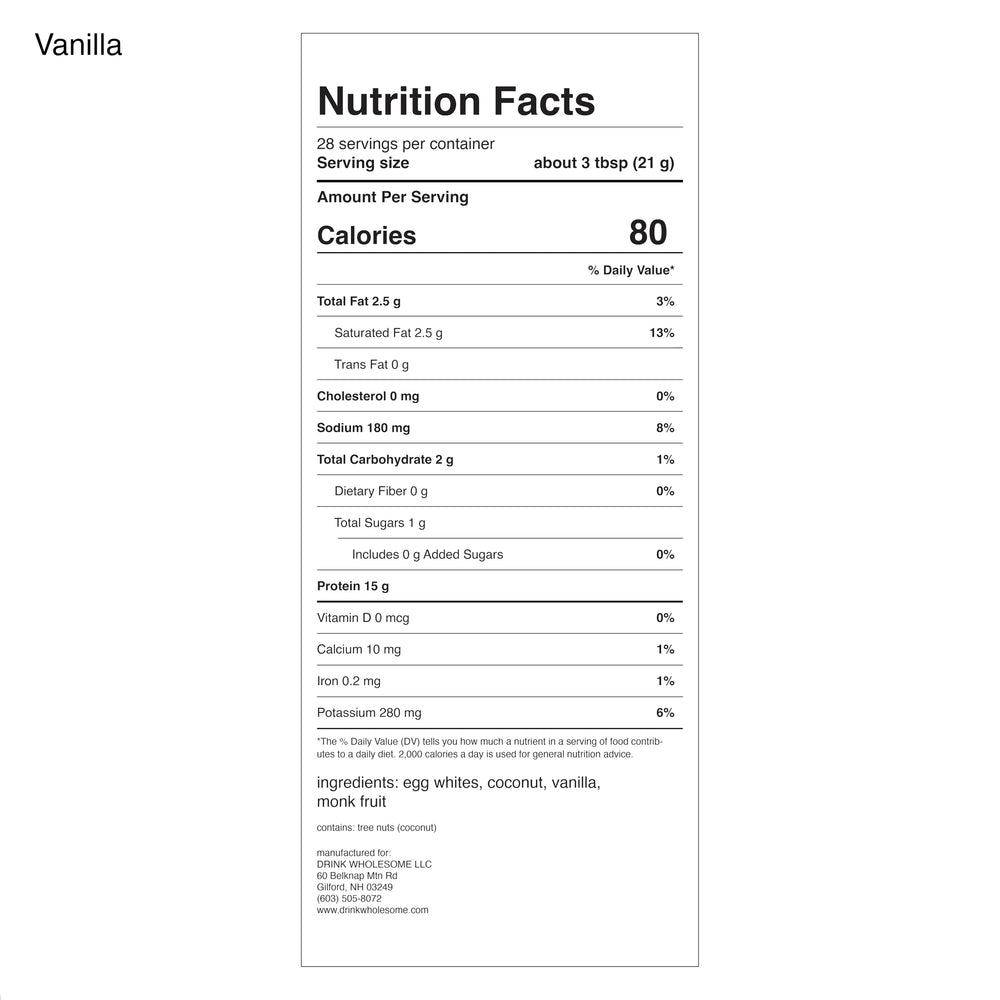 Smooth vanilla shake with egg white protein powder for a gentle daily ritual.