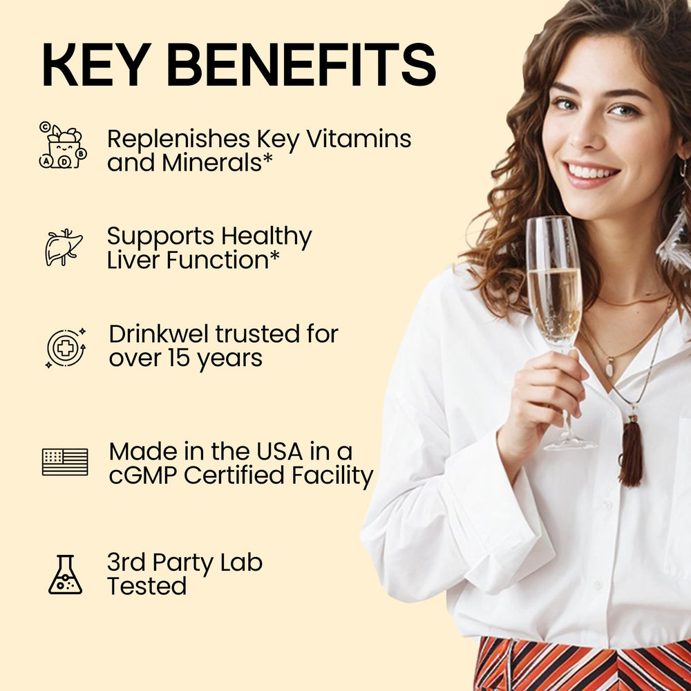 DrinkWel pills on wood surface evoke daily supplement routine