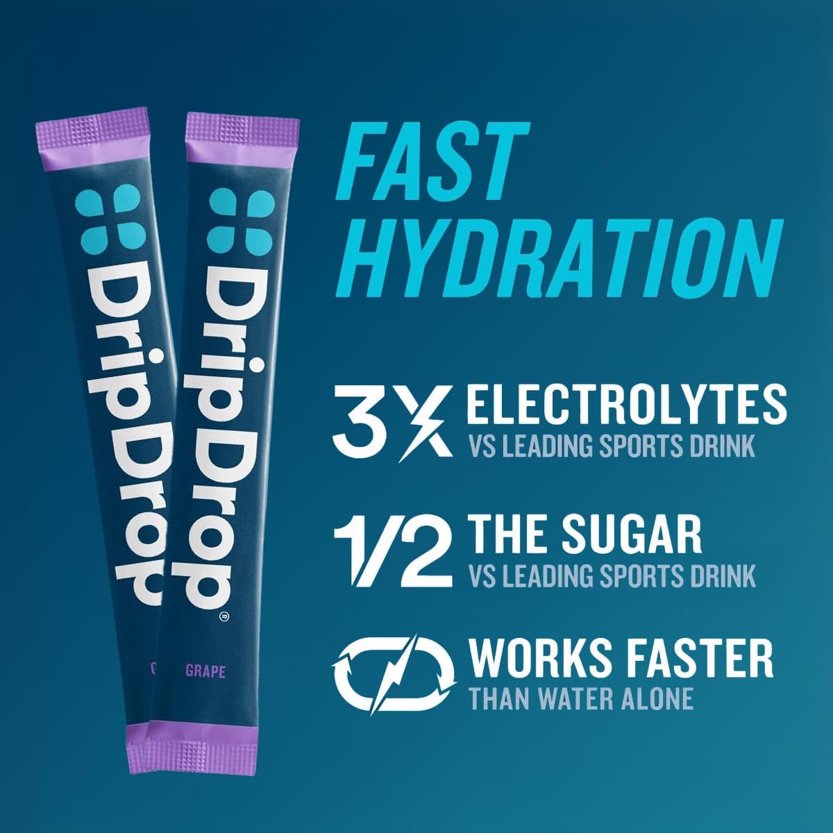 DripDrop grape flavor packets ideal post-workout refreshment.