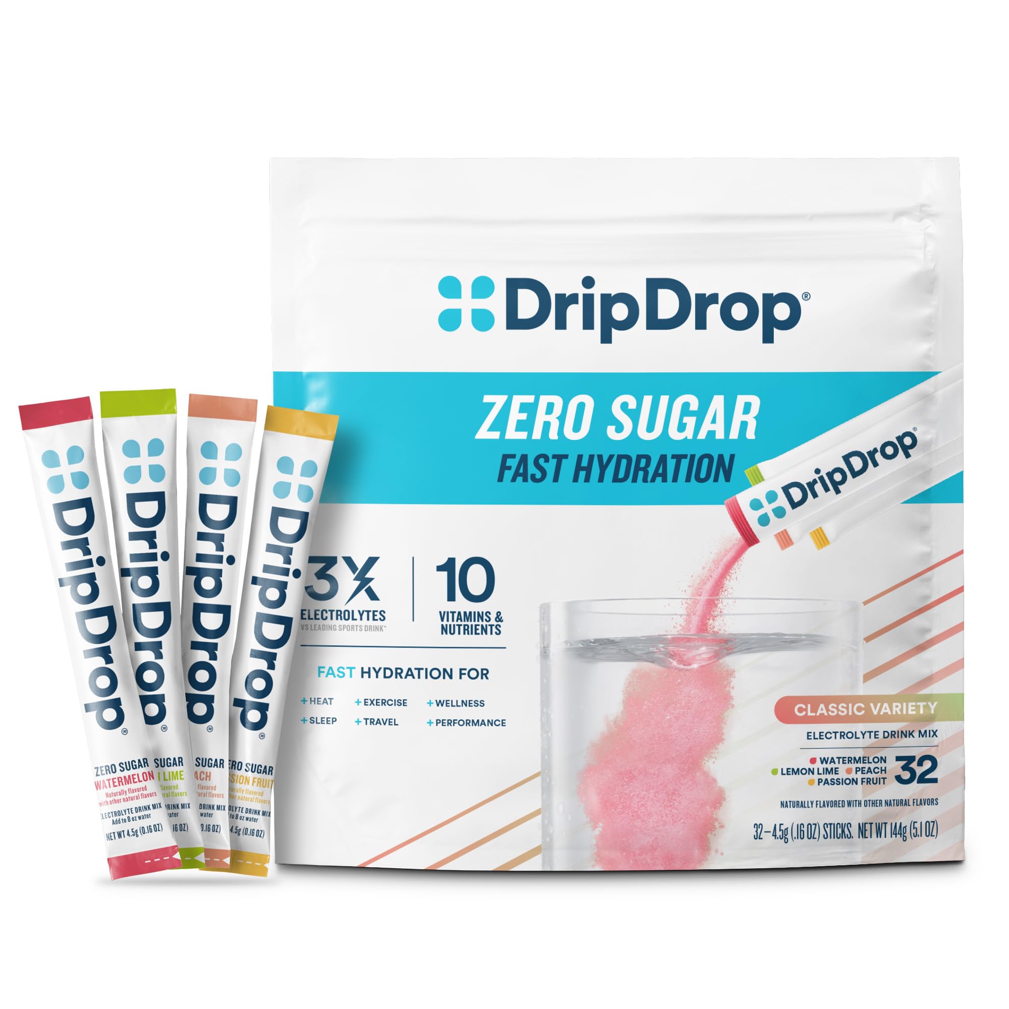 DripDrop lemon-lime sugar-free hydration packets for quick electrolyte refreshment