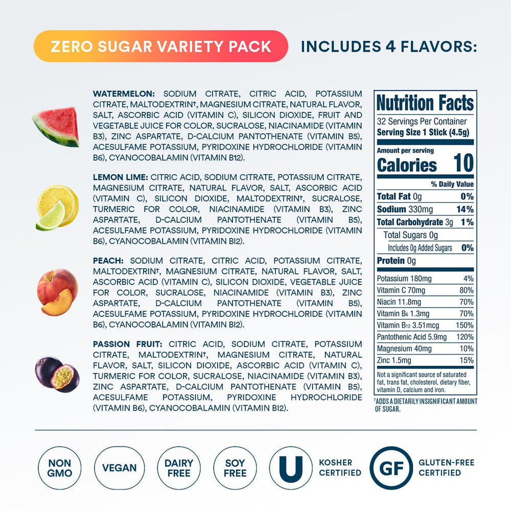 DripDrop travel-size sugar-free hydration packets for on-the-go hydration