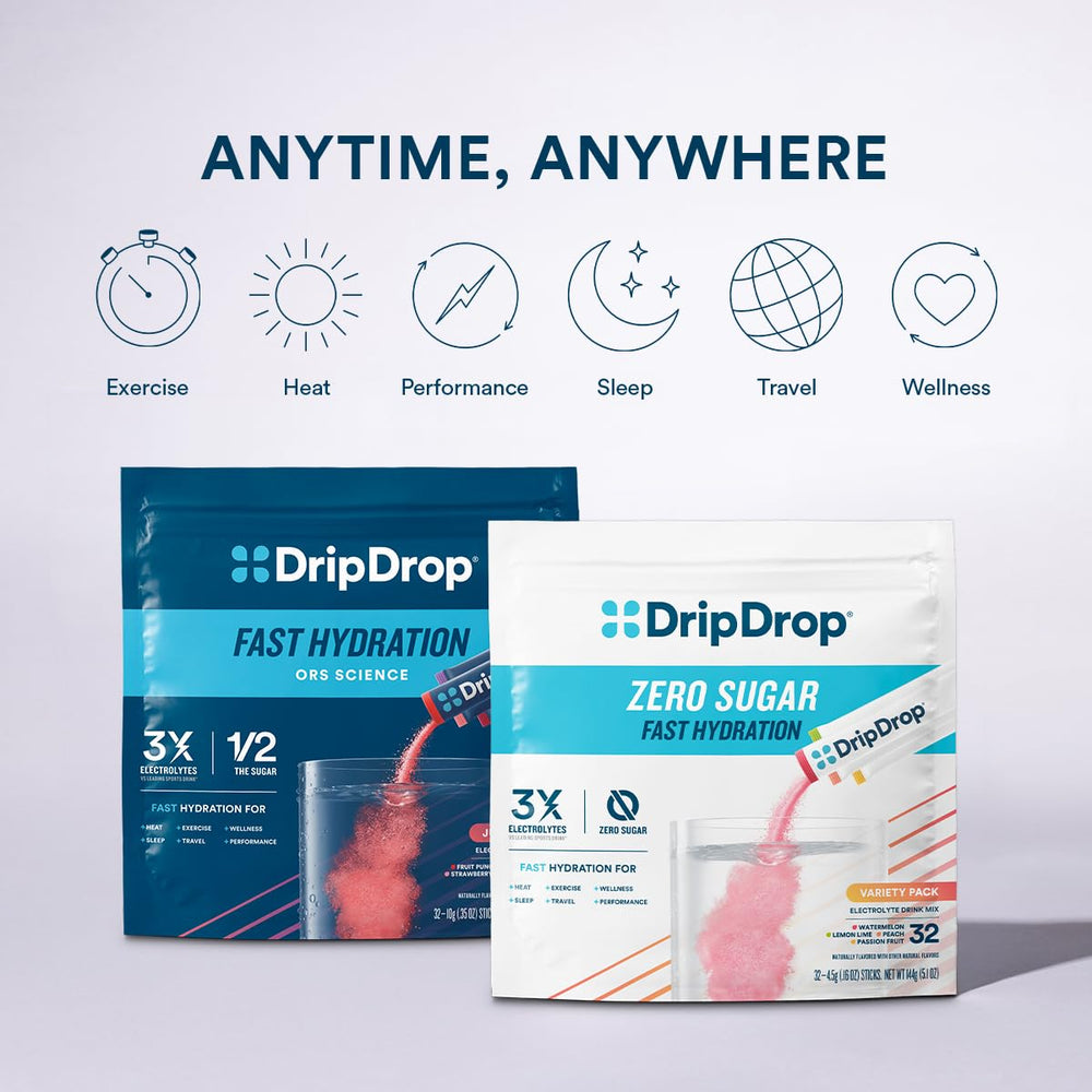 DripDrop lemon-lime flavor packet beside sports gear, ideal for training sessions.