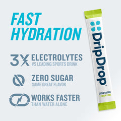 DripDrop lemon-lime hydration packet on-the-go for active days.