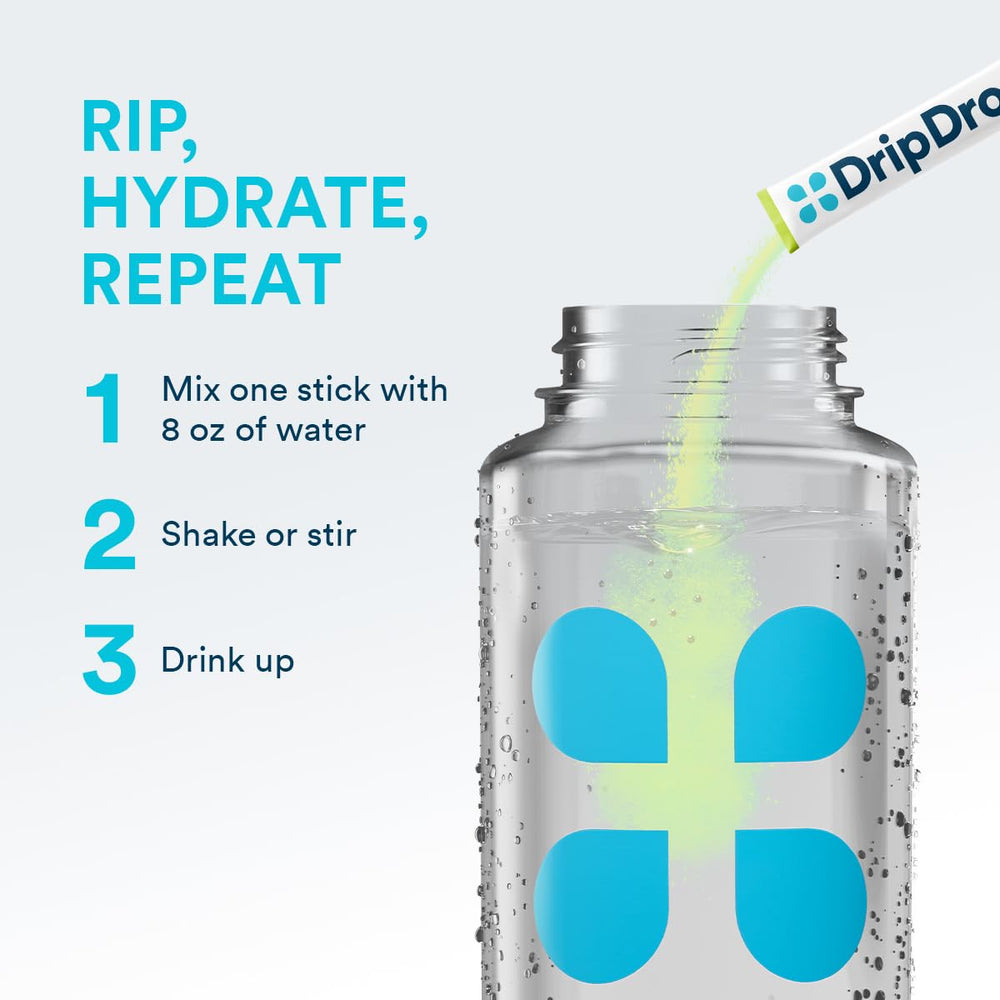 DripDrop lemon-lime flavor dissolving in water during workouts for refreshment.