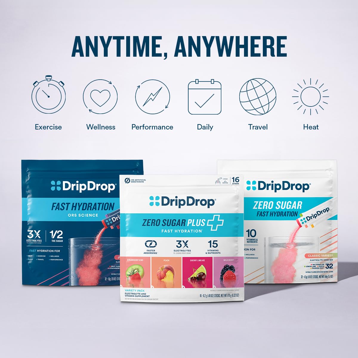 DripDrop Zero Sugar Plus brand mission reflecting global hydration support.