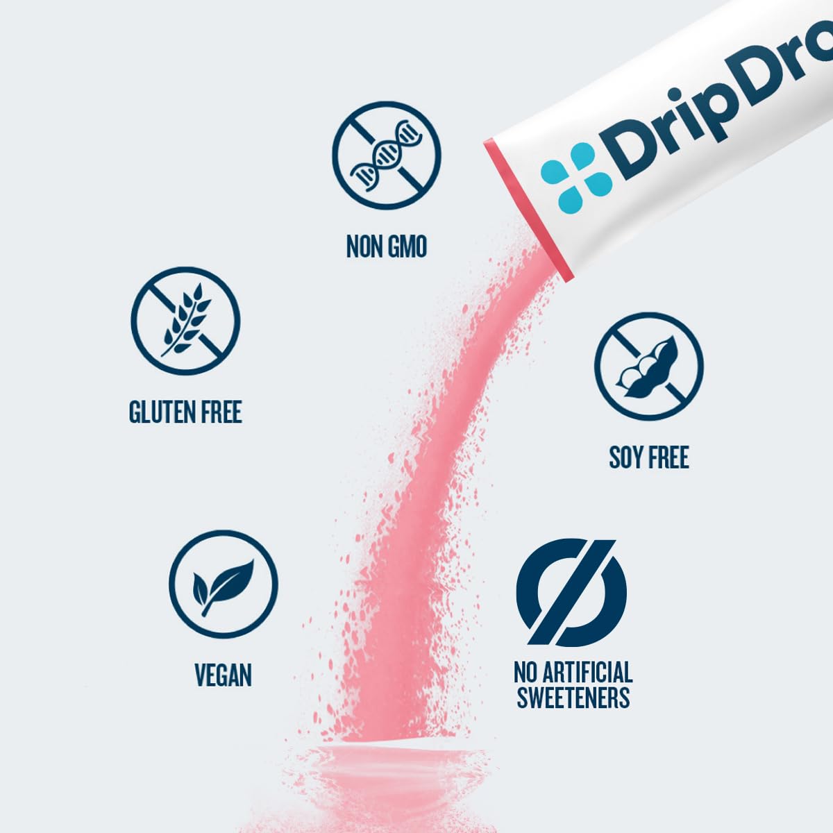 DripDrop Zero Sugar Plus packaging front showing flavors and sticks.