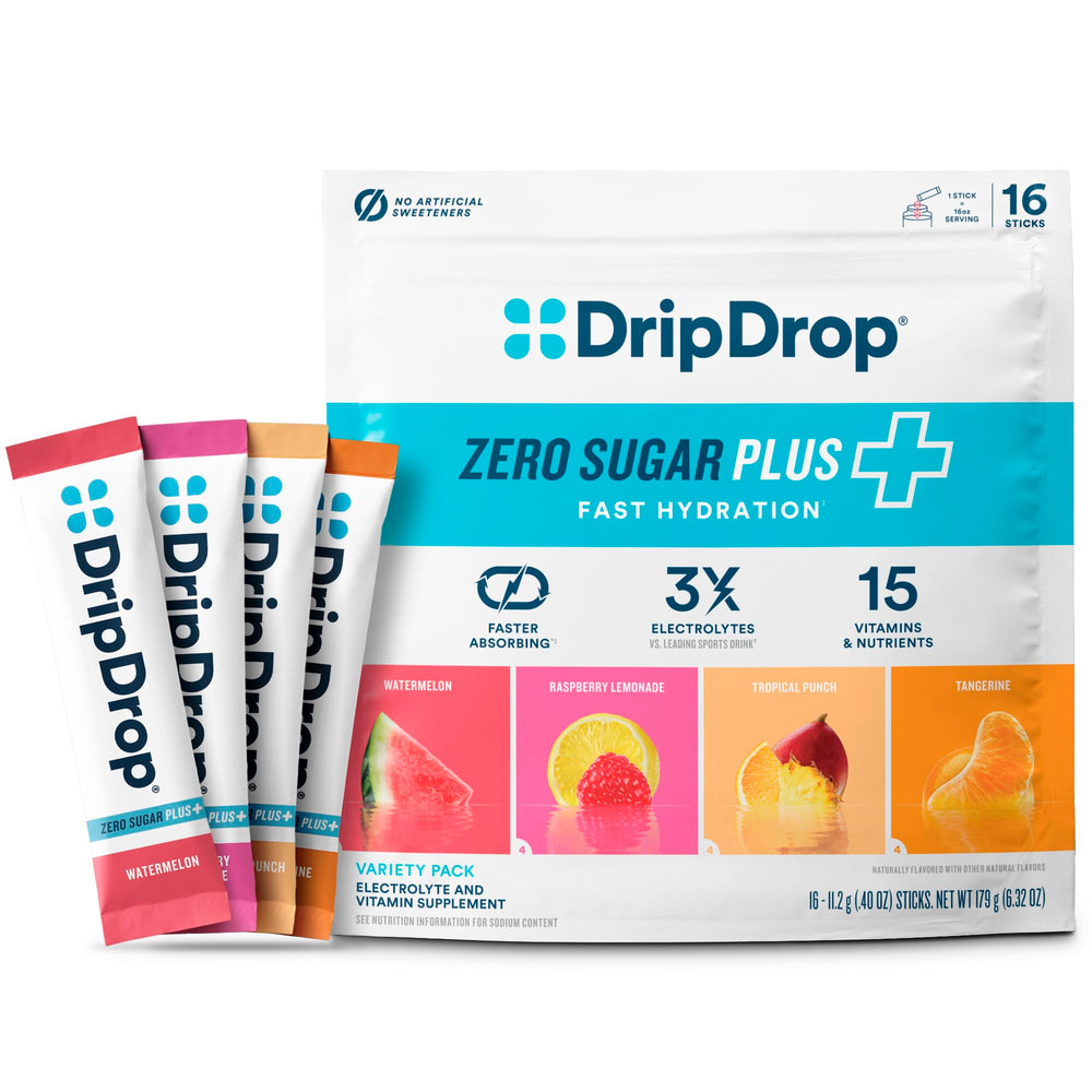 DripDrop Zero Sugar Plus Watermelon Stick for on the go hydration.