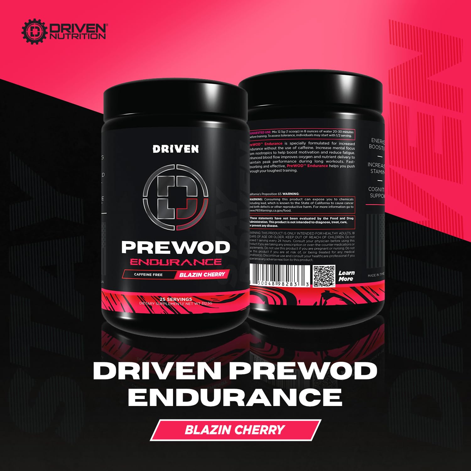 Driven PREWOD bottle pour showing clean mix and caffeine-free energy for steady training
