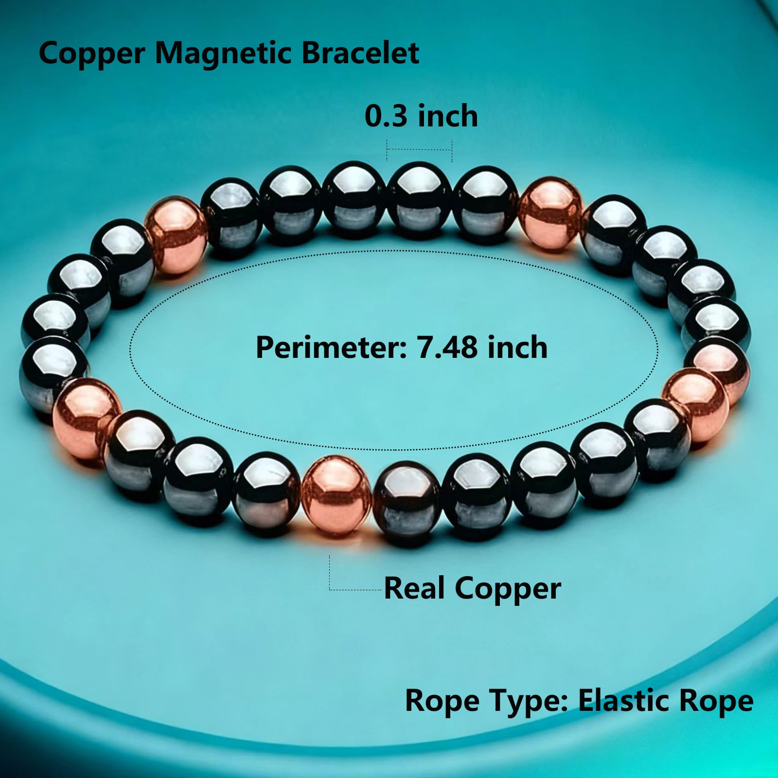 Elastic bracelet on a wrist with comfortable stretch for standard sizes.
