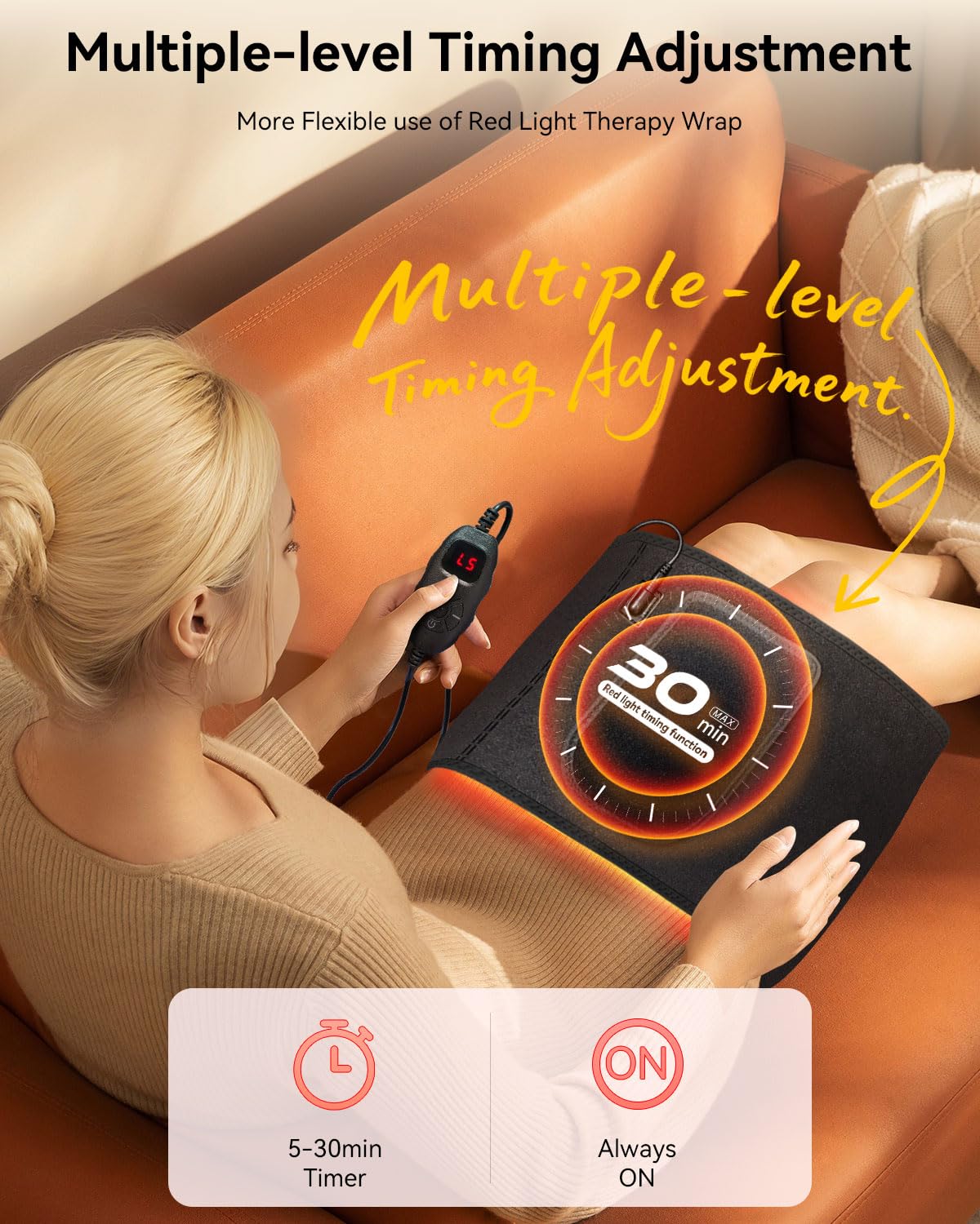 DRMATE control panel showing five power levels and a 30-minute timer