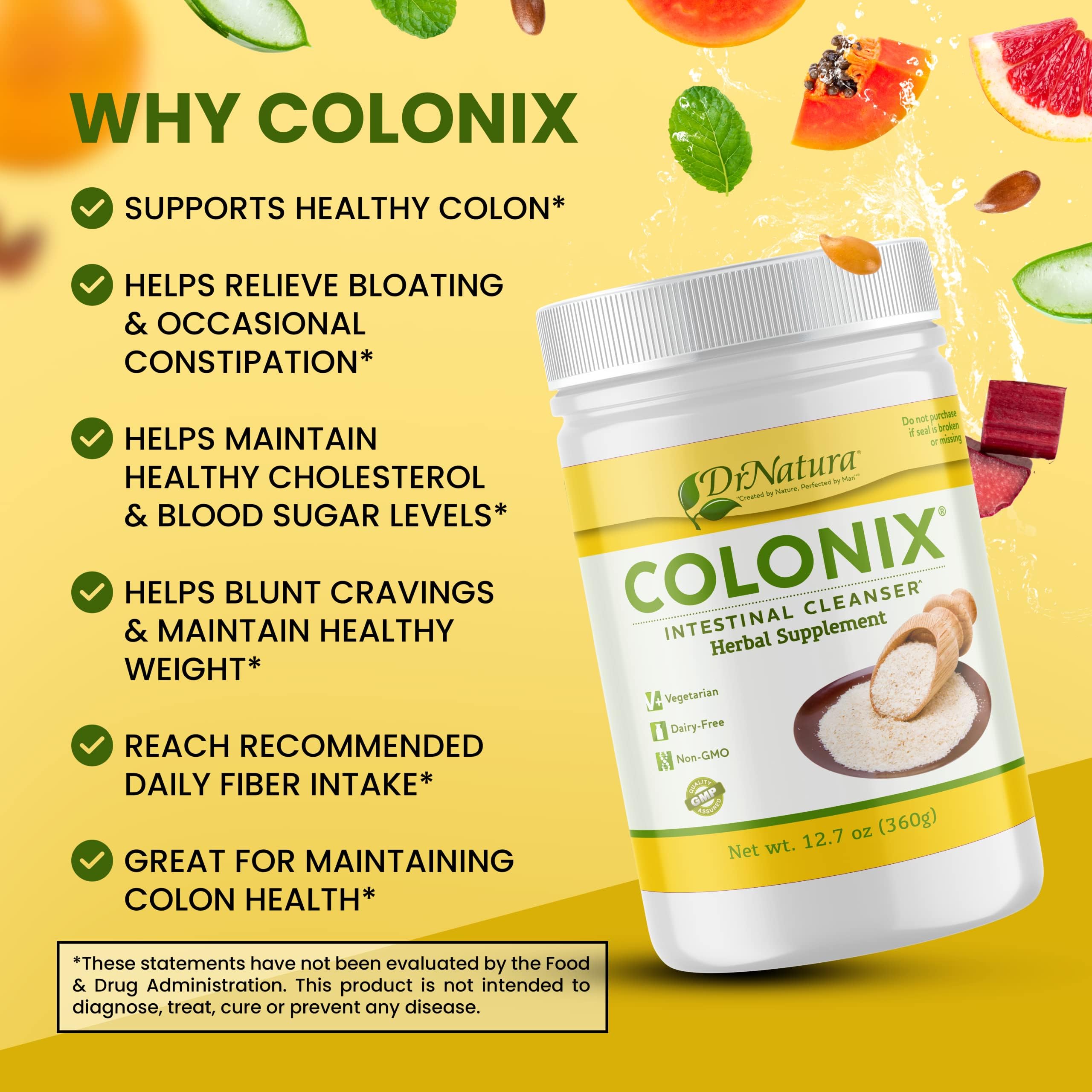 DrNatura Colonix daily-dose spoon indicating easy measurement for routine use.