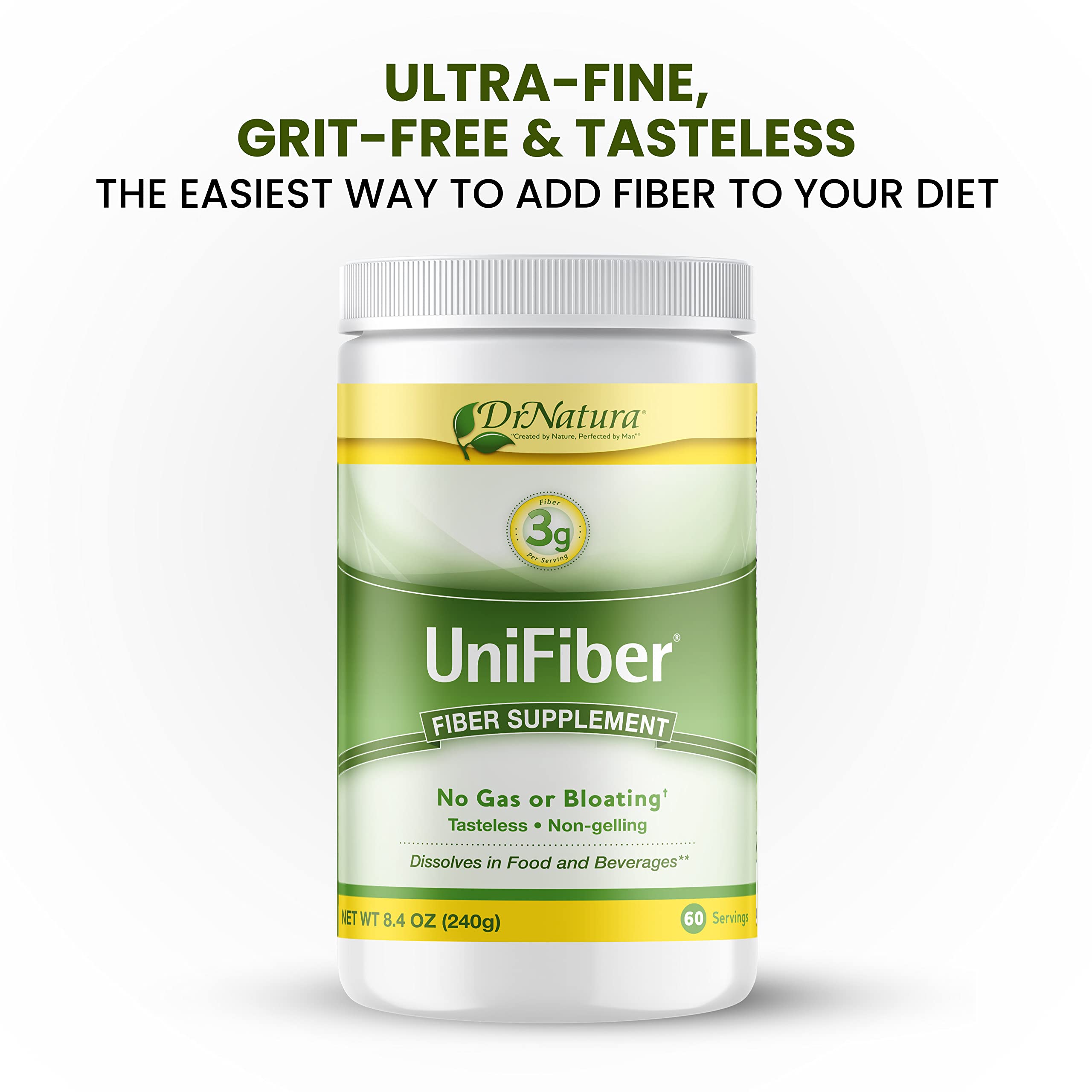DrNatura Unifiber bottle pour highlights easy daily use without flavor change.
