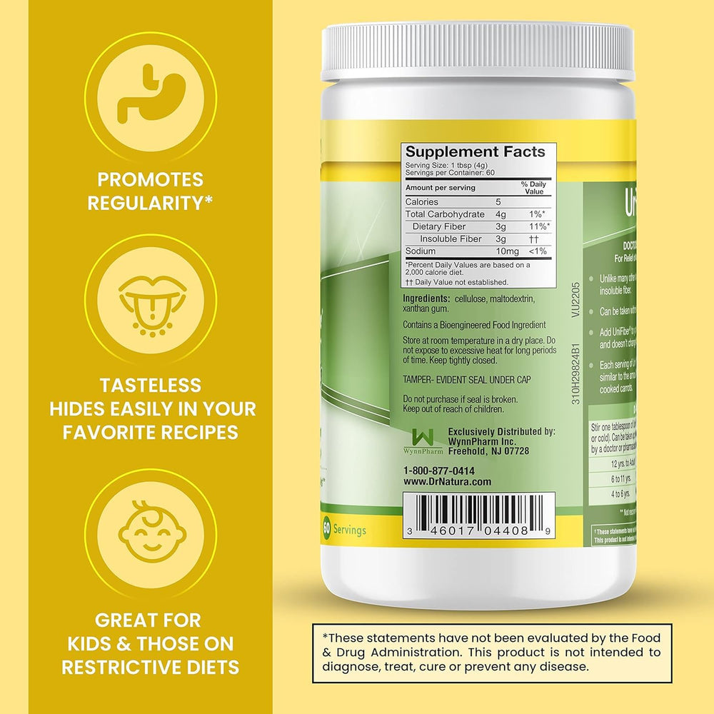 DrNatura Unifiber teaspoon portion makes easy daily fiber measurement.