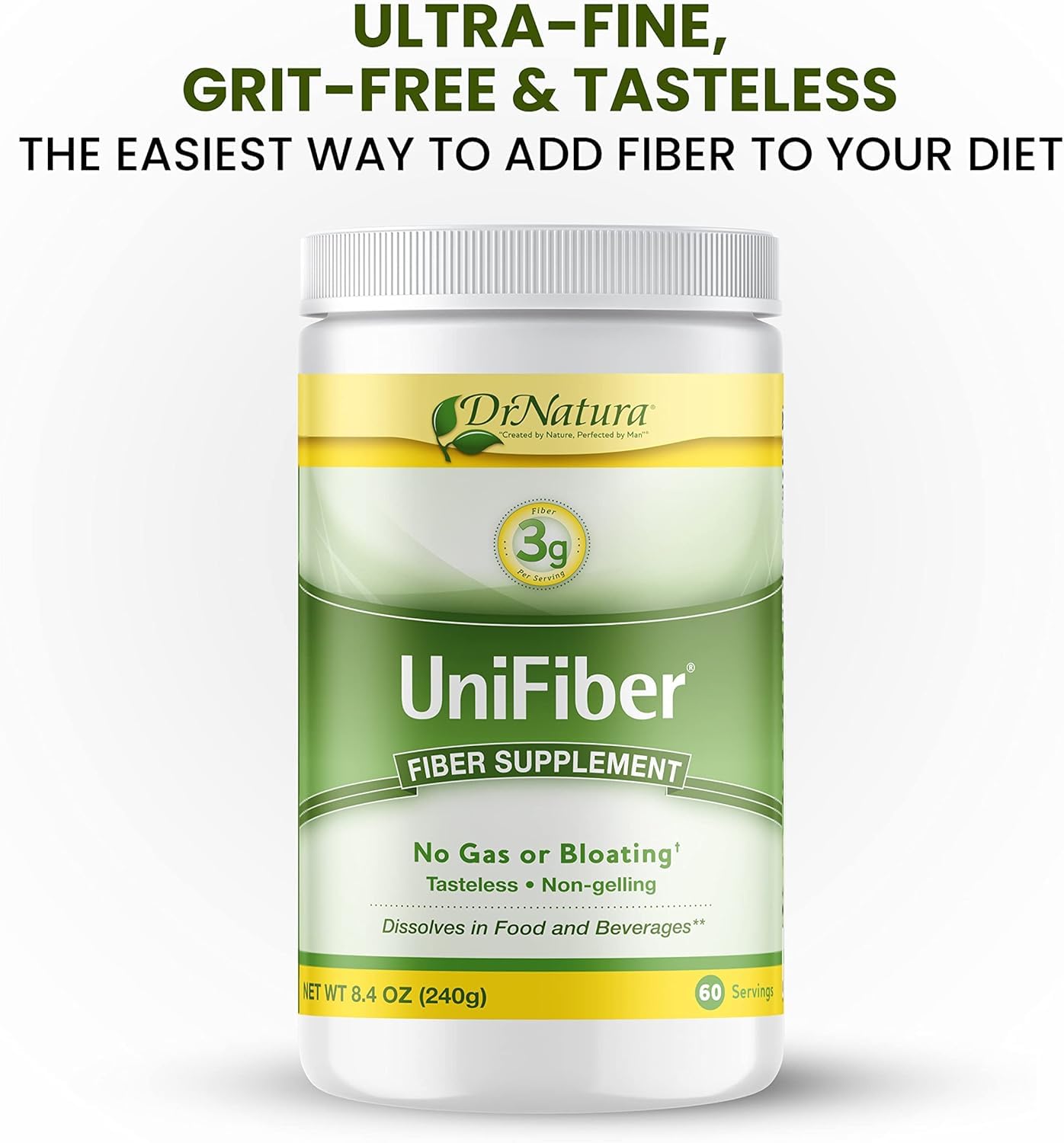 DrNatura Unifiber two-pack front, convenient daily fiber for consistency.