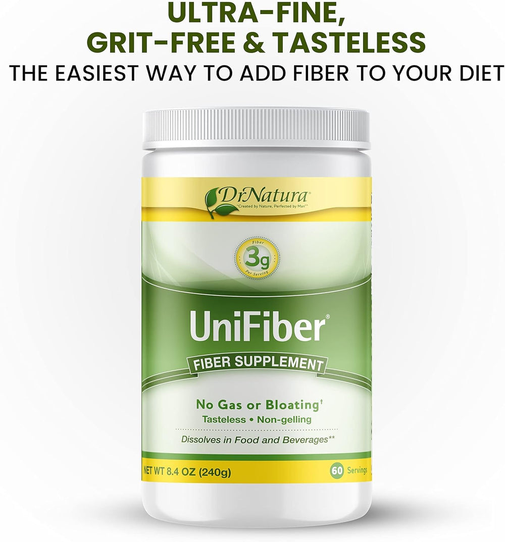 DrNatura Unifiber two-pack front, convenient daily fiber for consistency.