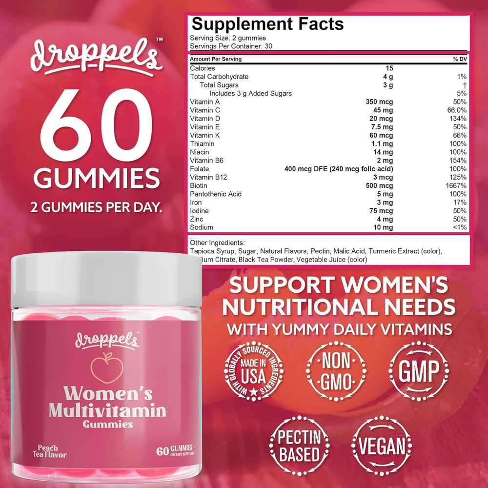 Droppels His & Hers Bundle bottle label close-up, vegan and non-GMO ingredients clearly displayed