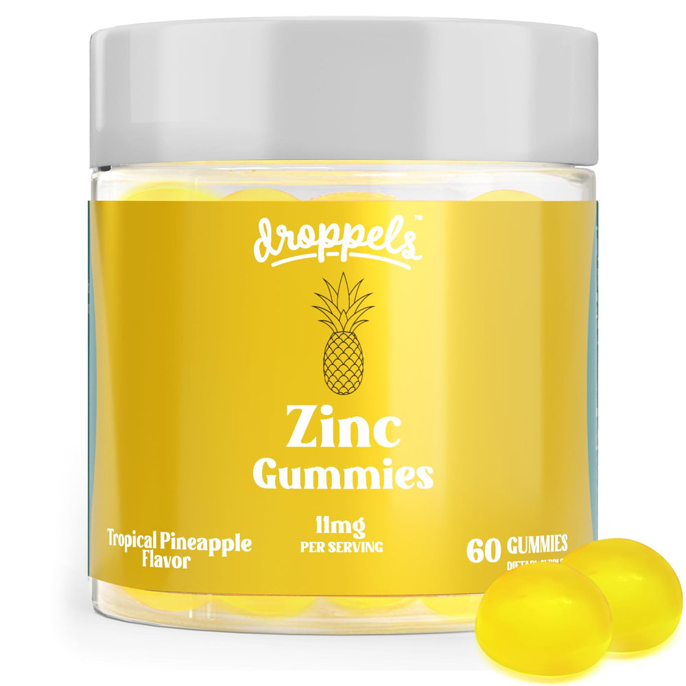 Droppels Zinc Citrate Gummies bottle pour shows convenient daily immune support.