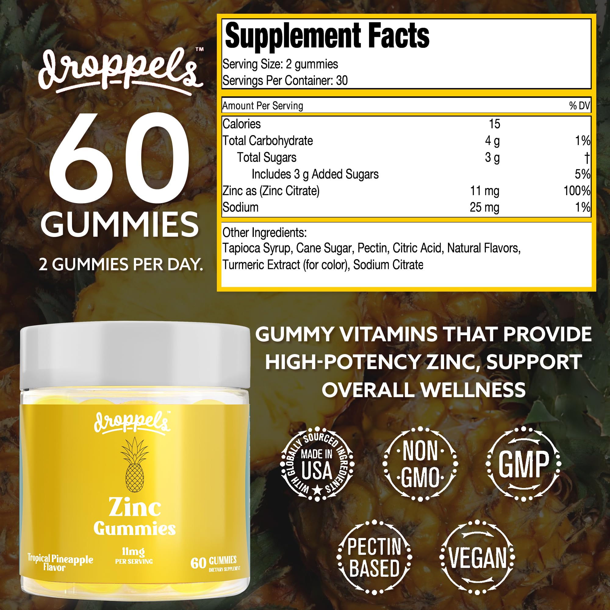 Pineapple-flavor gummies appeal to adults seeking tasty, convenient zinc.