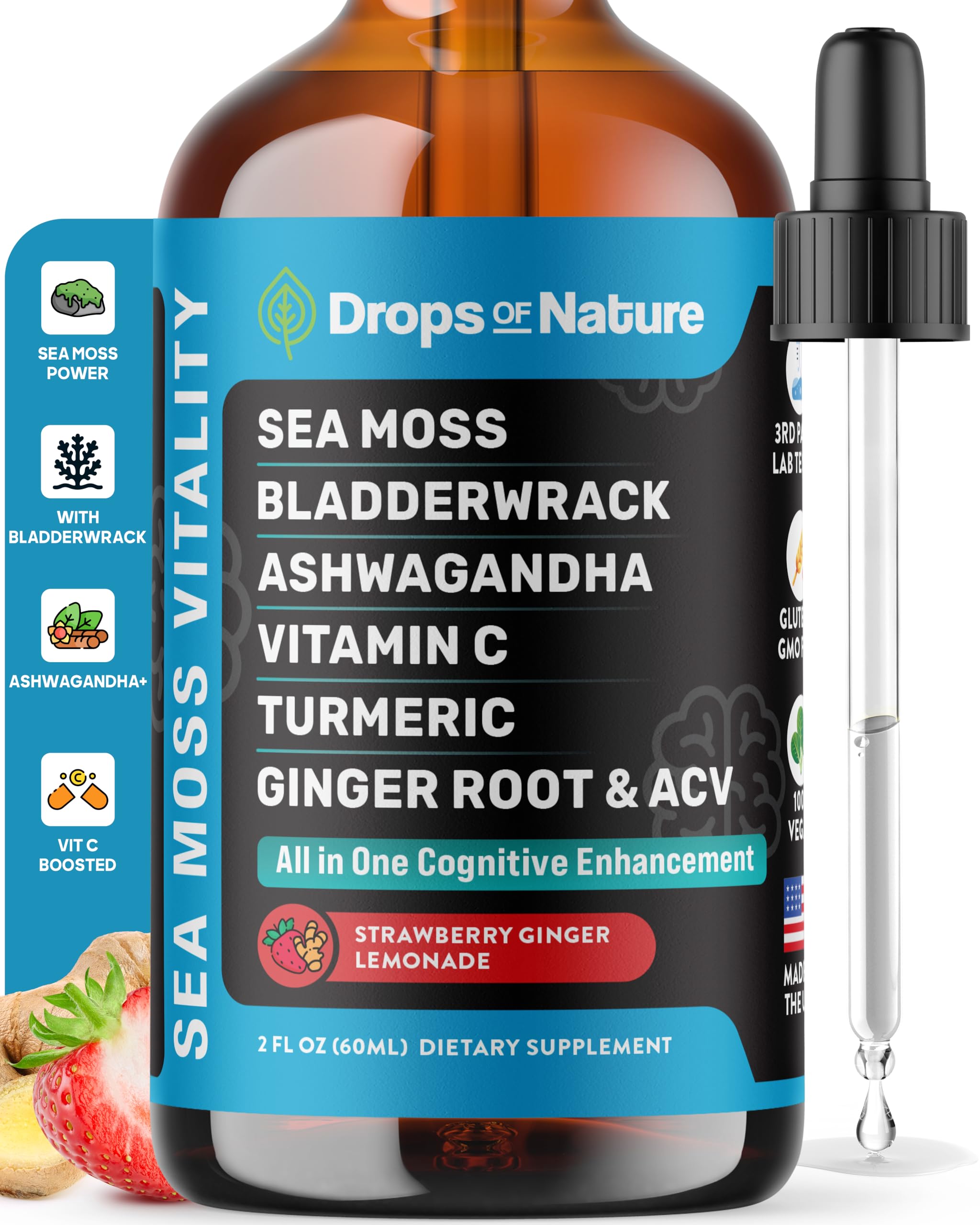 Drops Of Nature Ashwagandha & Turmeric drops bottle ready for daily vitality.