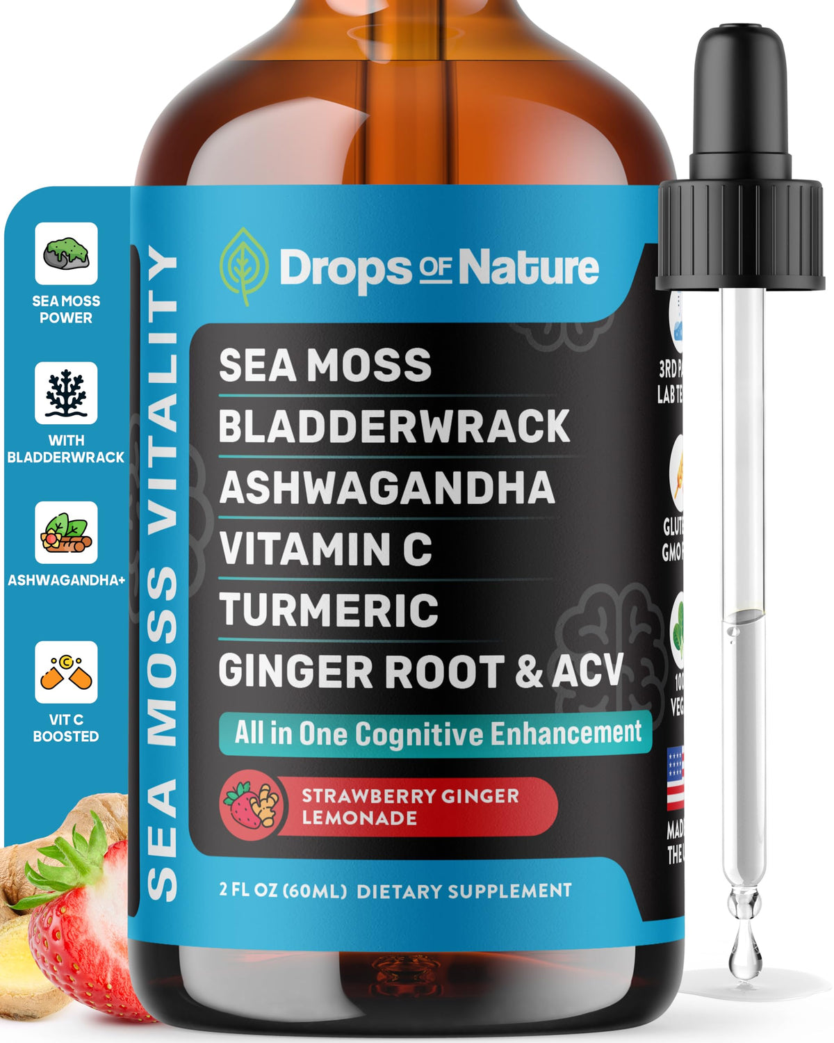 Drops Of Nature Ashwagandha & Turmeric drops bottle ready for daily vitality.