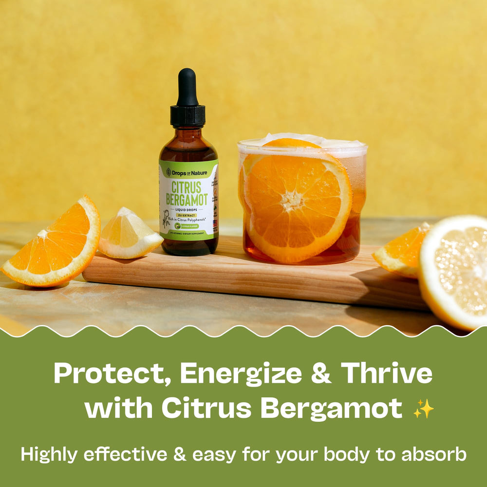 Drops Of Nature beramot product packaging highlighting vegan, gluten-free