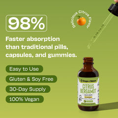 Drops Of Nature citrus bergamot label closeup on a high-quality bottle