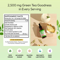 Drops Of Nature Green Tea 10:1 Extract dispensing drops illustrating fast absorption.