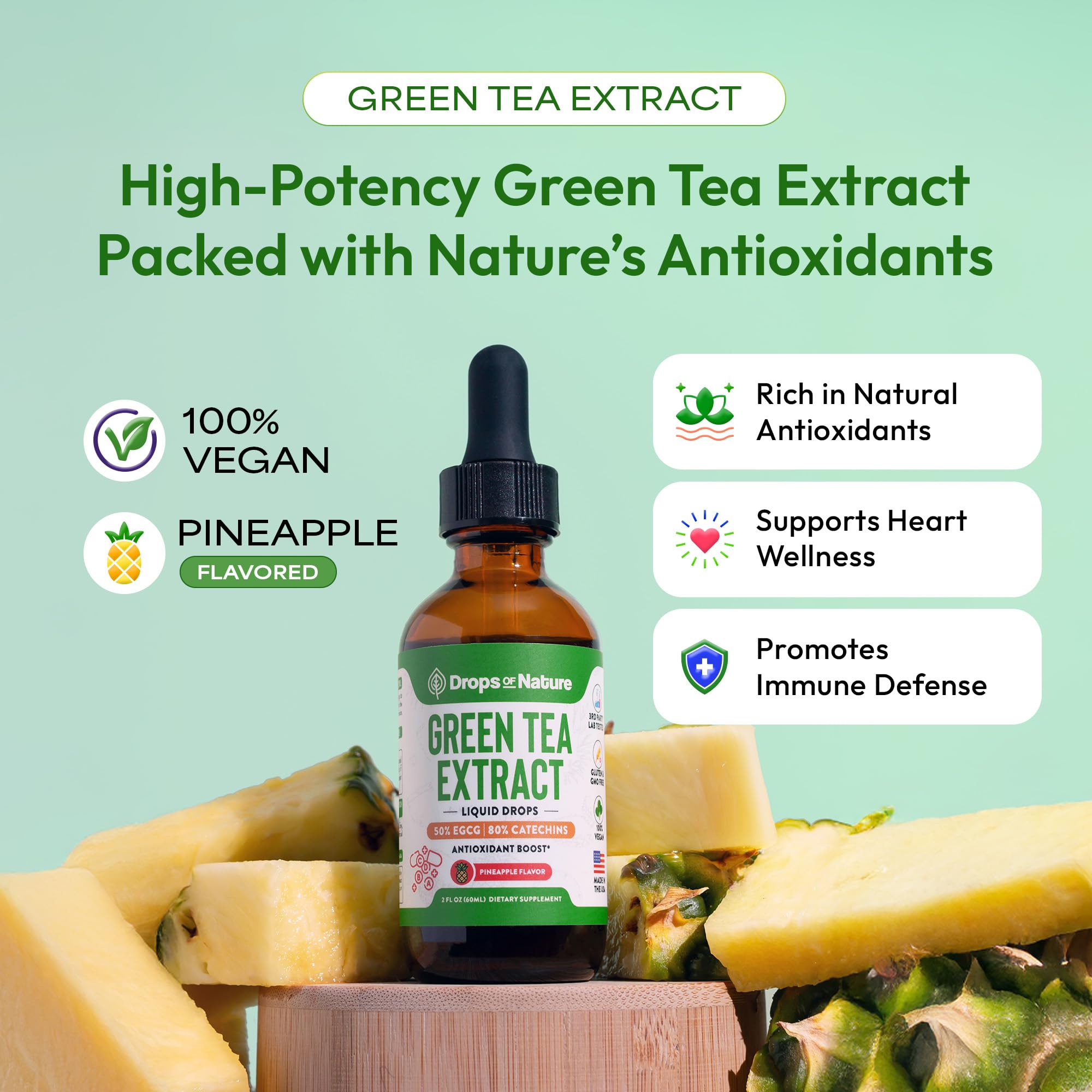 Drops Of Nature Green Tea 10:1 Extract dropper for convenient daily dosing.