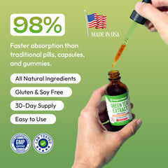 Drops Of Nature Green Tea 10:1 Extract packaging on shelf for easy shopping.