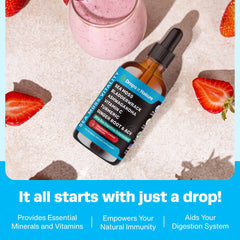 Drops Of Nature Strawberry Ginger Lemonade flavor glass for a tasty wellness ritual.