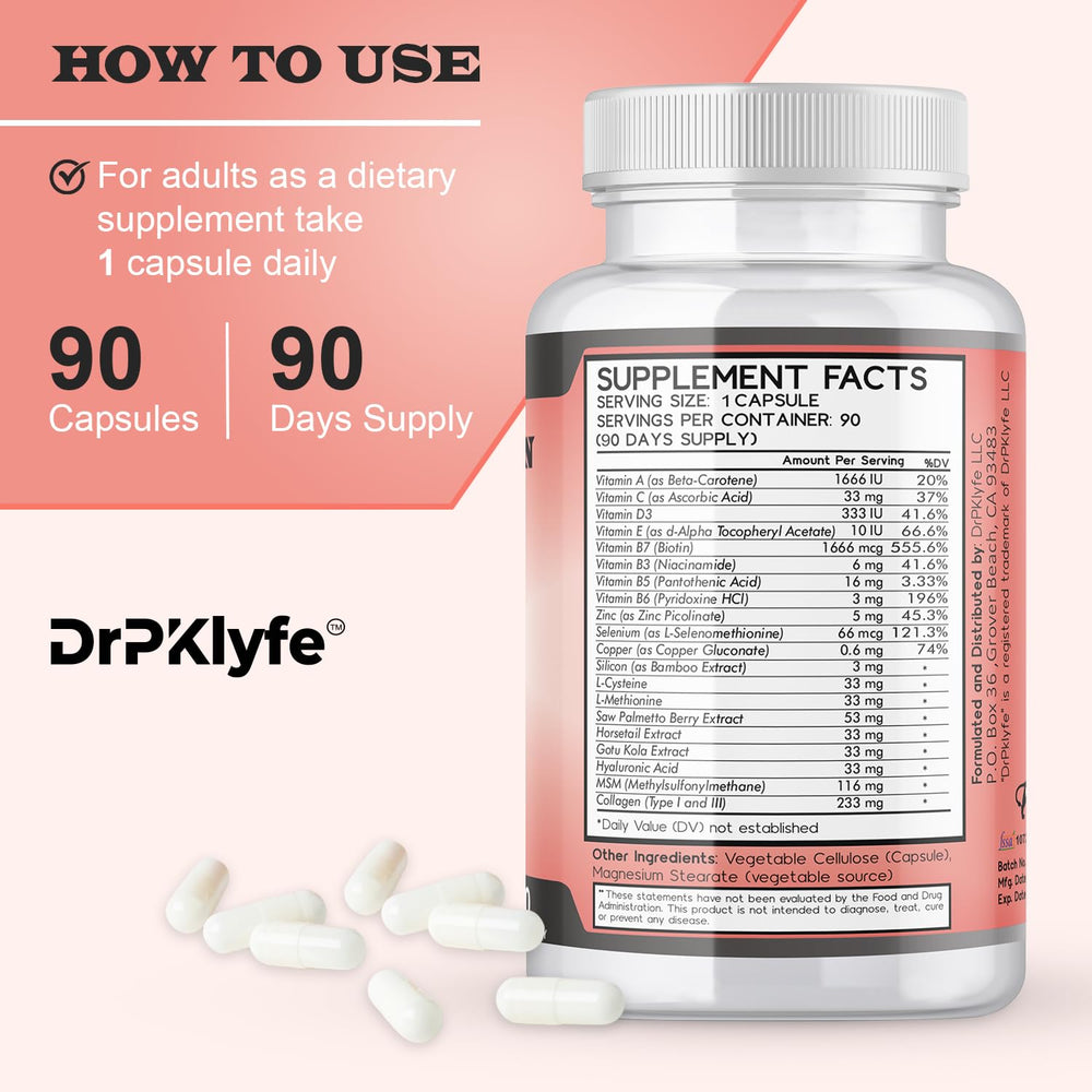 DrPKLyfe capsules bottle featuring saw palmetto for hair support.
