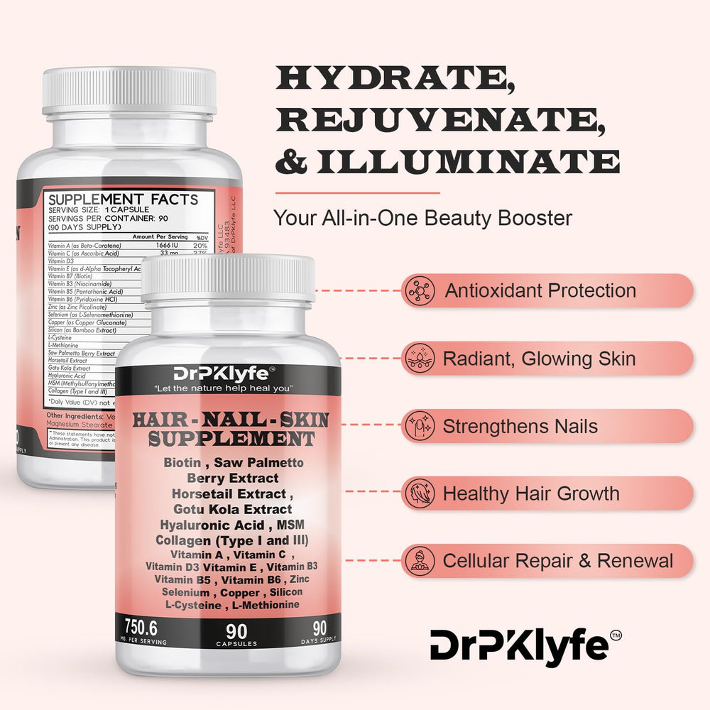 DrPKLyfe capsules closeup of collagen and hyaluronic acid for skin hydration.
