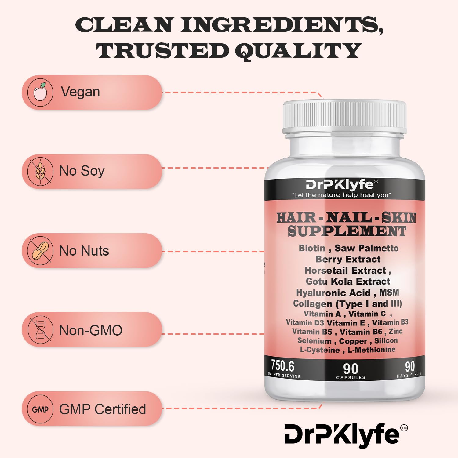 DrPKLyfe dosage instruction visual showing 1-2 capsules per day.