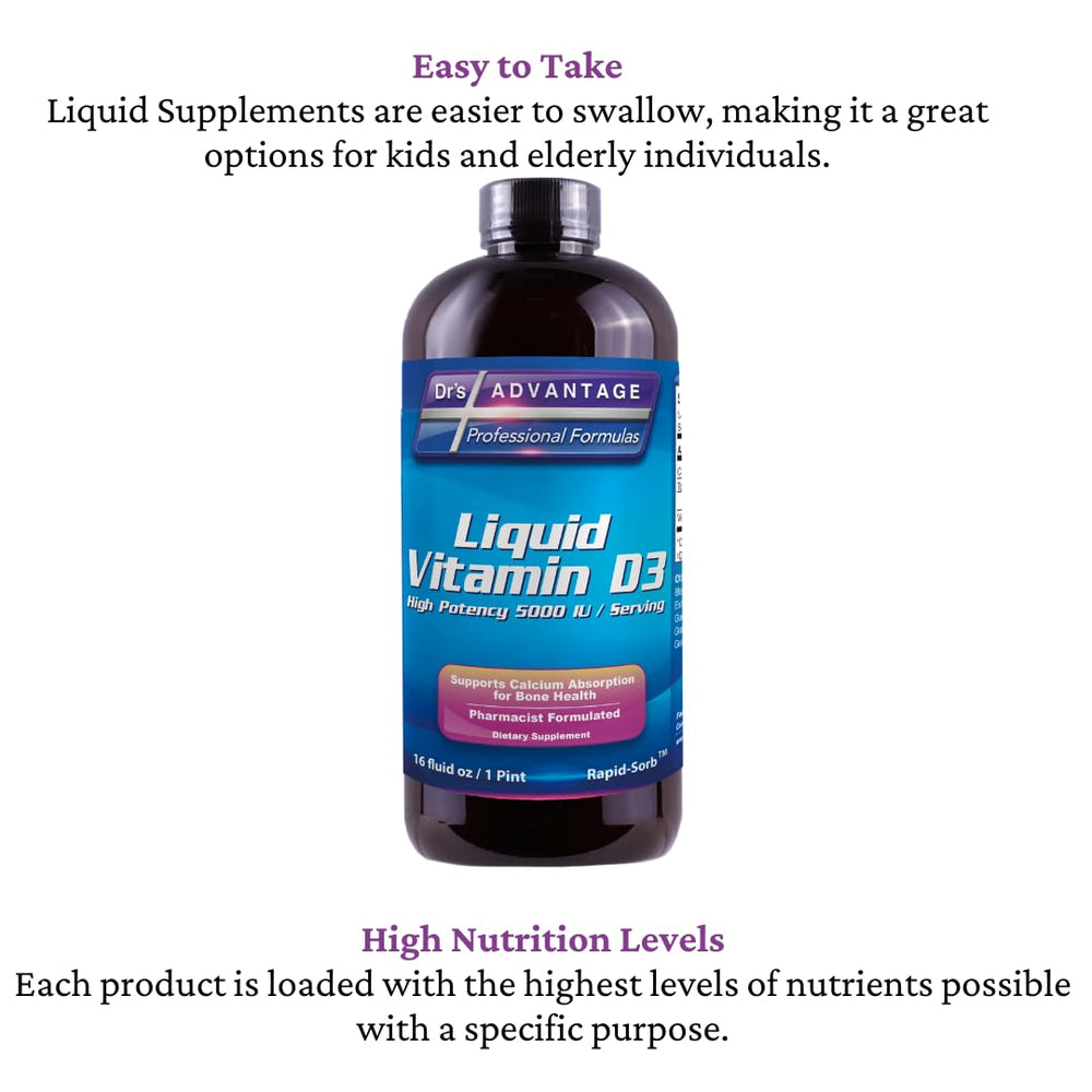 Pour-spout on Dr's Advantage D3 bottle enables easy, accurate dose.