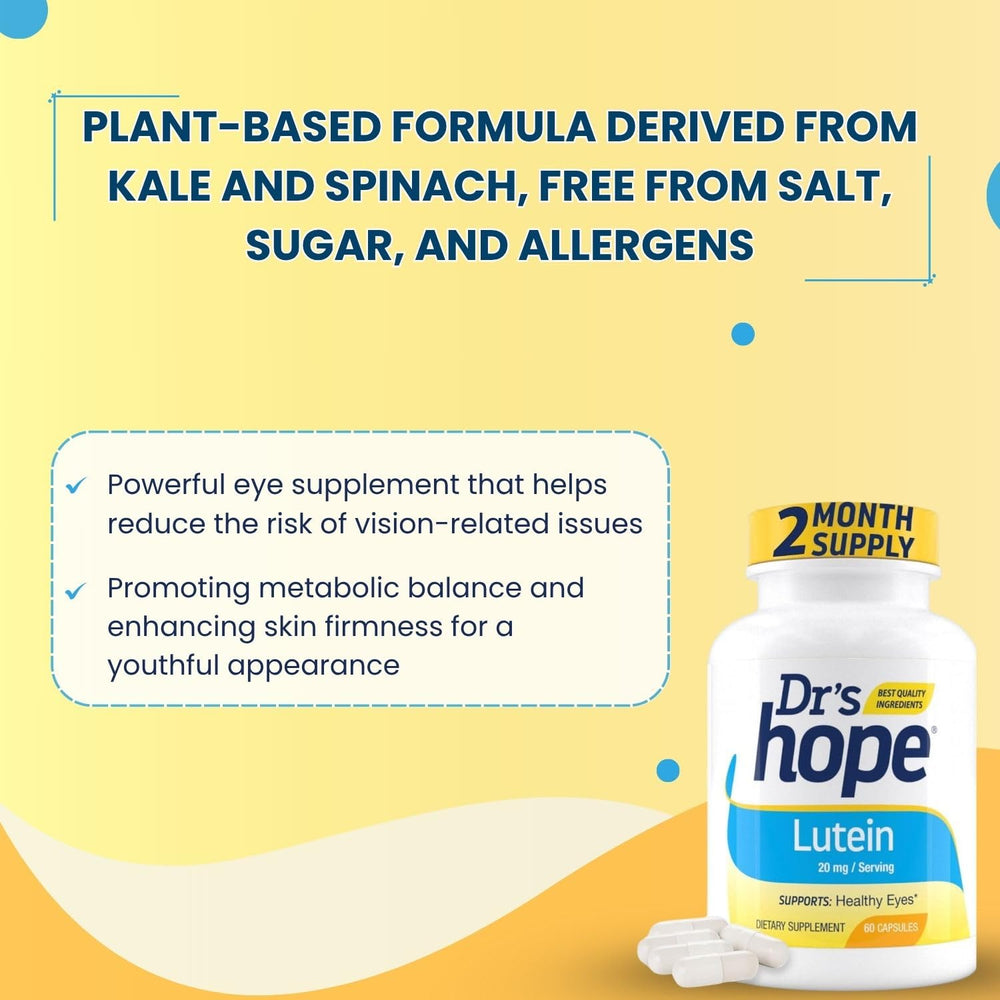 Dr’s Hope Lutein 20 mg Made in USA badge on box.