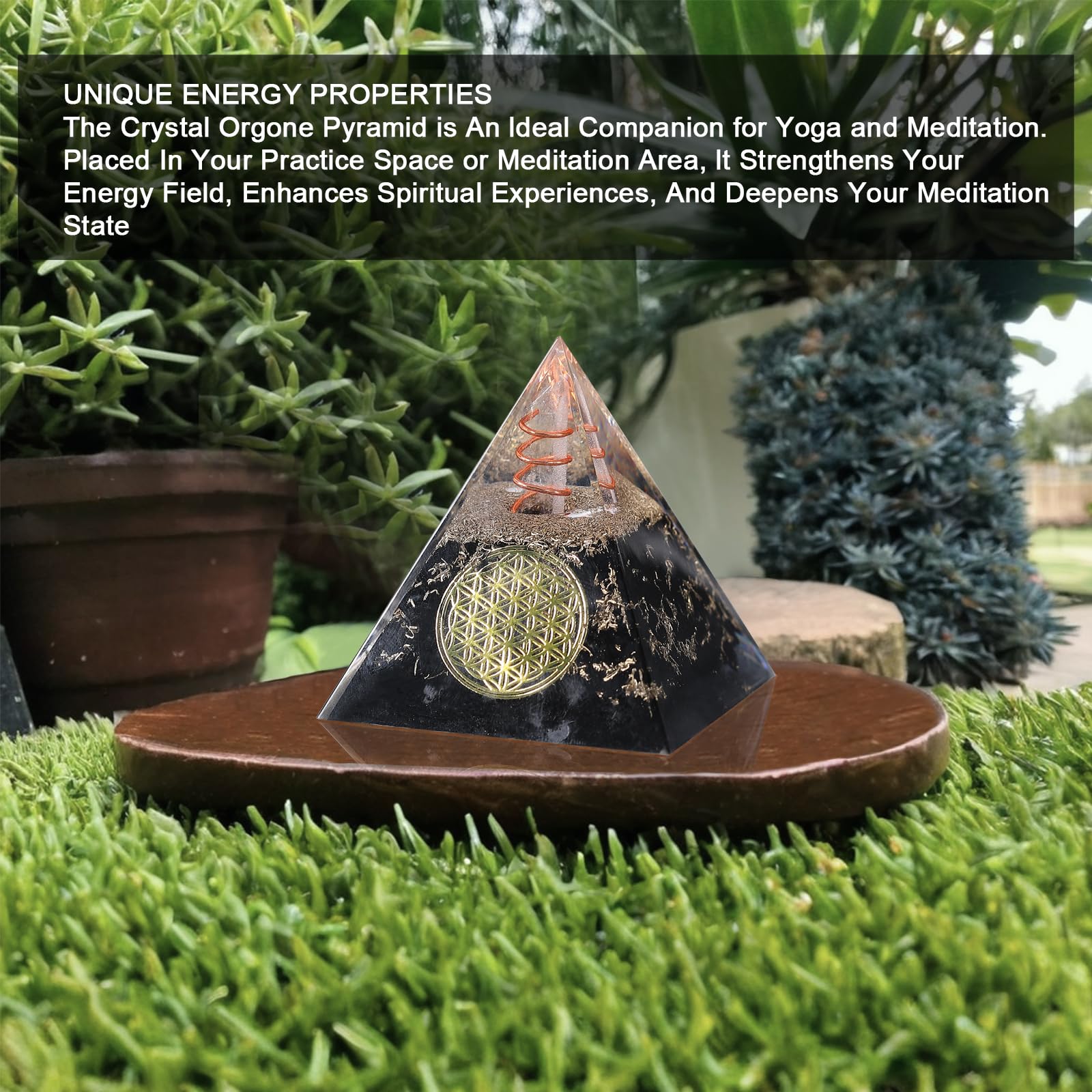 DRTMLY Orgone Pyramid Obsidian copper coils visible for clearing negativity